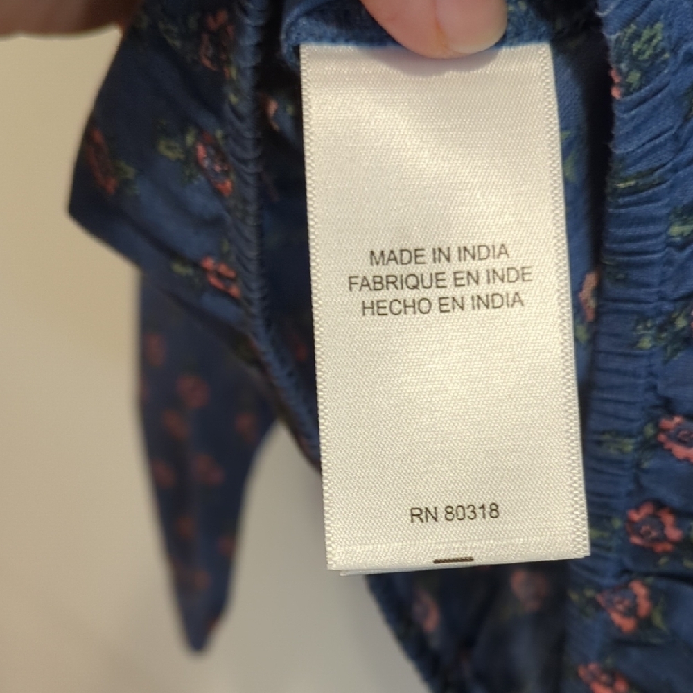 Lucky Brand Navy Floral Blouse Size Small Cotton Cottage Prairie Peasant Boho - Picture 6 of 7